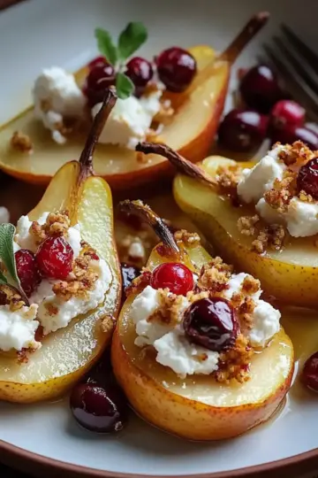 Baked Pears with Goat Cheese, Honey, and Cranberries