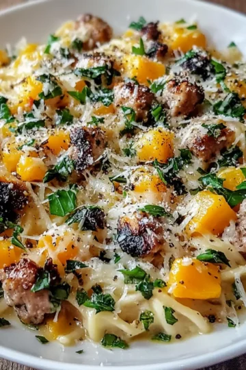Butternut Squash and Black Bean Orzo with Sausage and Spinach