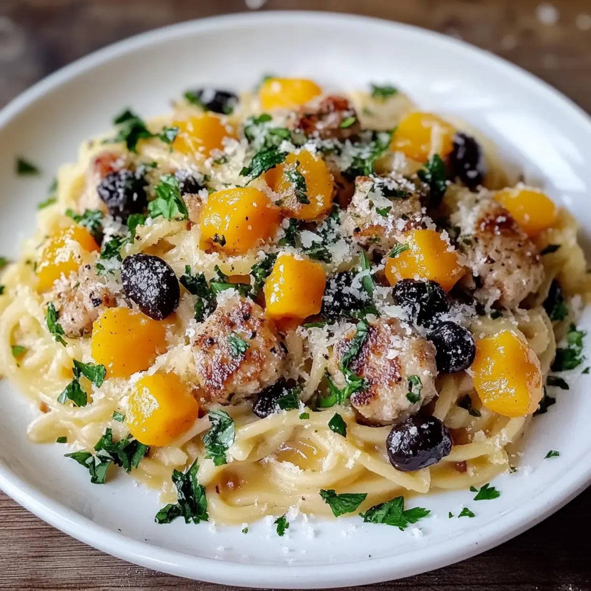Butternut Squash and Black Bean Orzo with Sausage and Spinach
