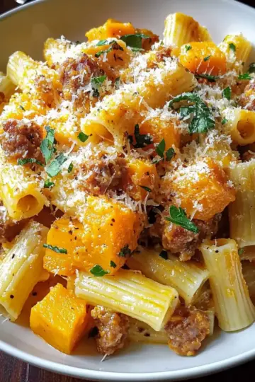 Creamy Rigatoni with Butternut Squash and Spicy Sausage