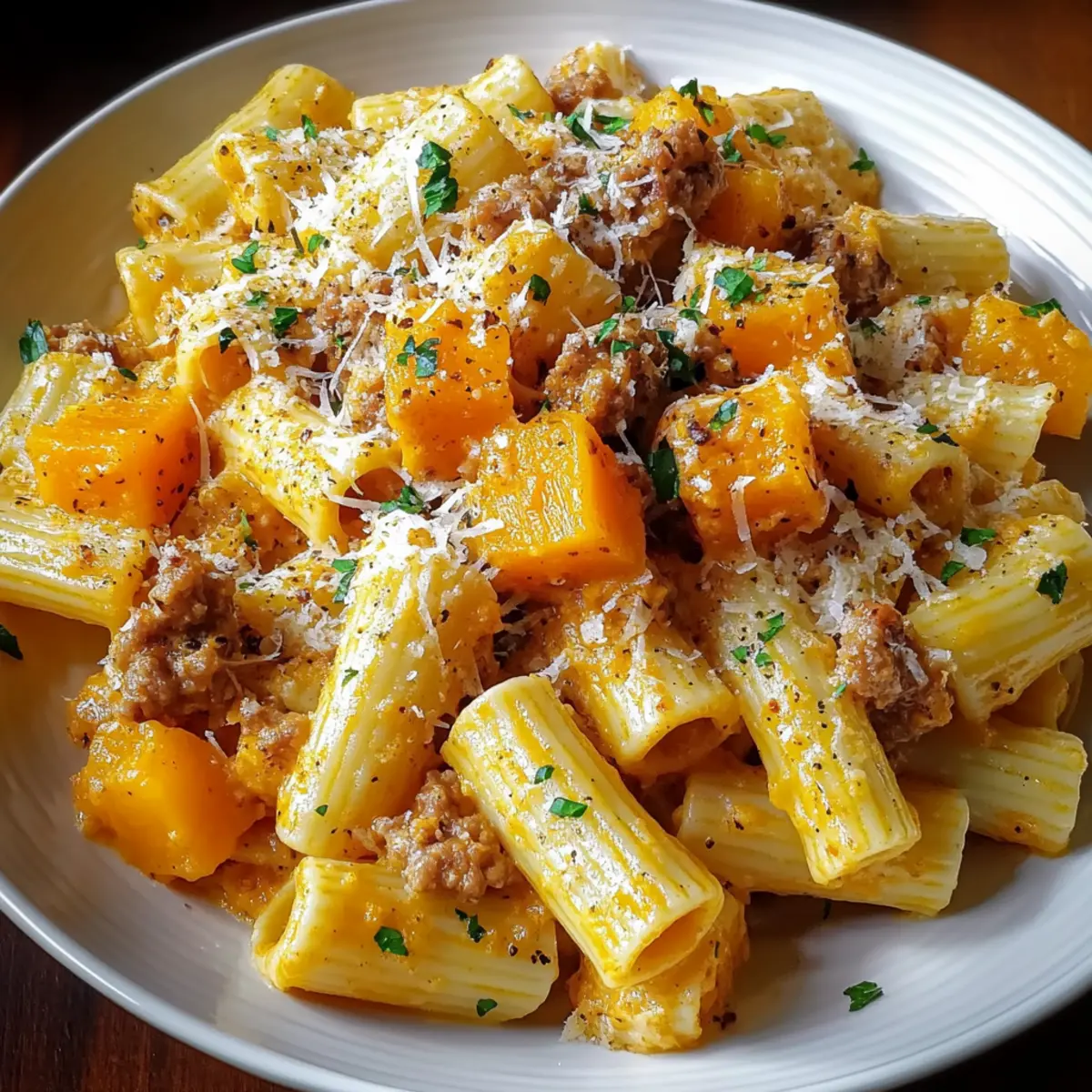 Creamy Rigatoni with Butternut Squash and Spicy Sausage