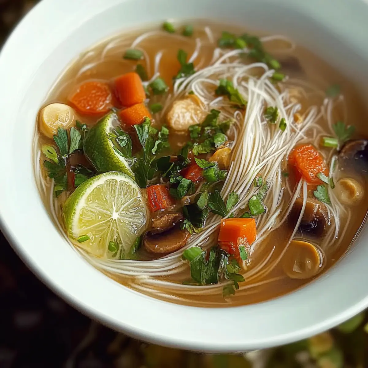Healing Ginger Garlic Broth with Rice Noodles