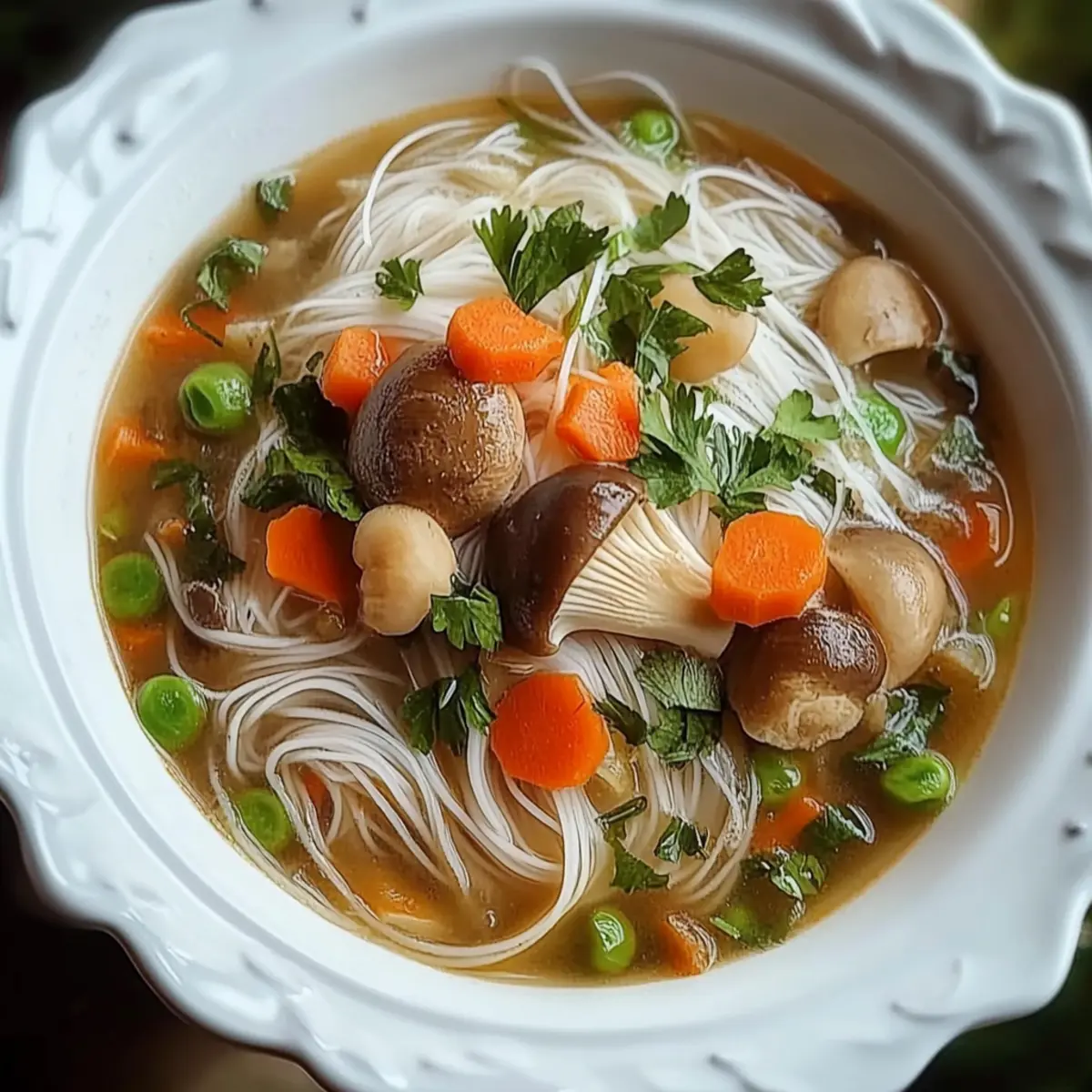 Healing Ginger Garlic Broth with Rice Noodles
