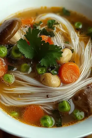 Healing Ginger Garlic Broth with Rice Noodles