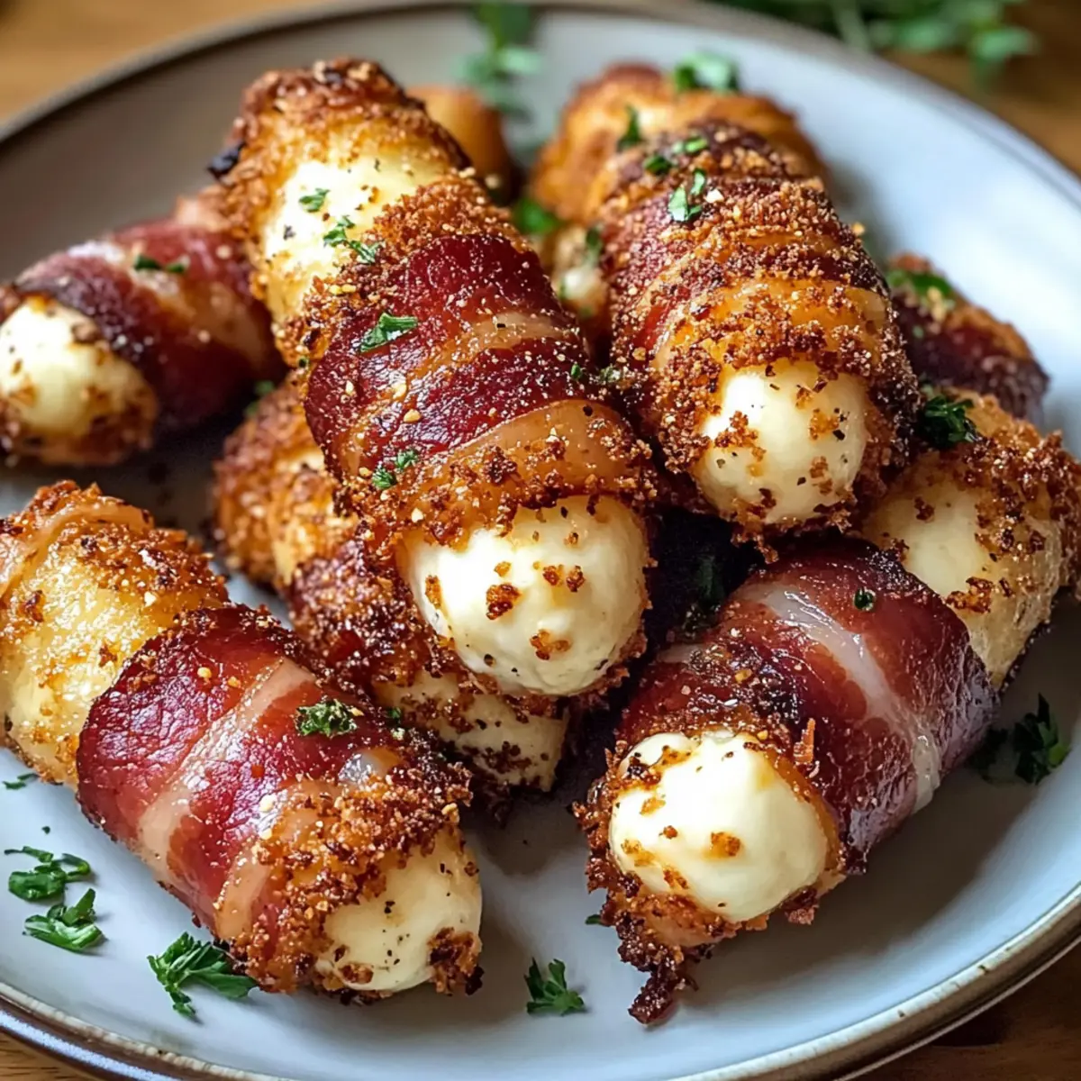 Low Carb Nashville Hot Bacon Wrapped Mozzarella Sticks