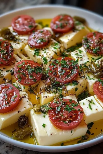 Marinated Cheese Appetizer with Salami & Green Olives