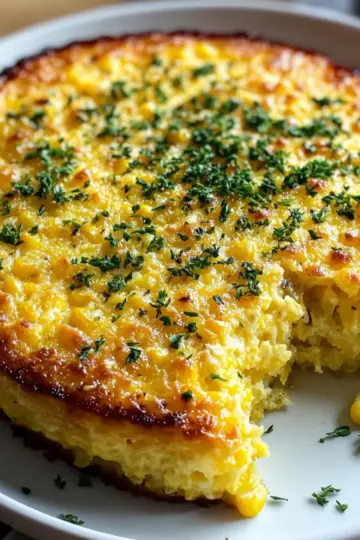 Savory Baked Corn Pudding with Cheddar and Herbs