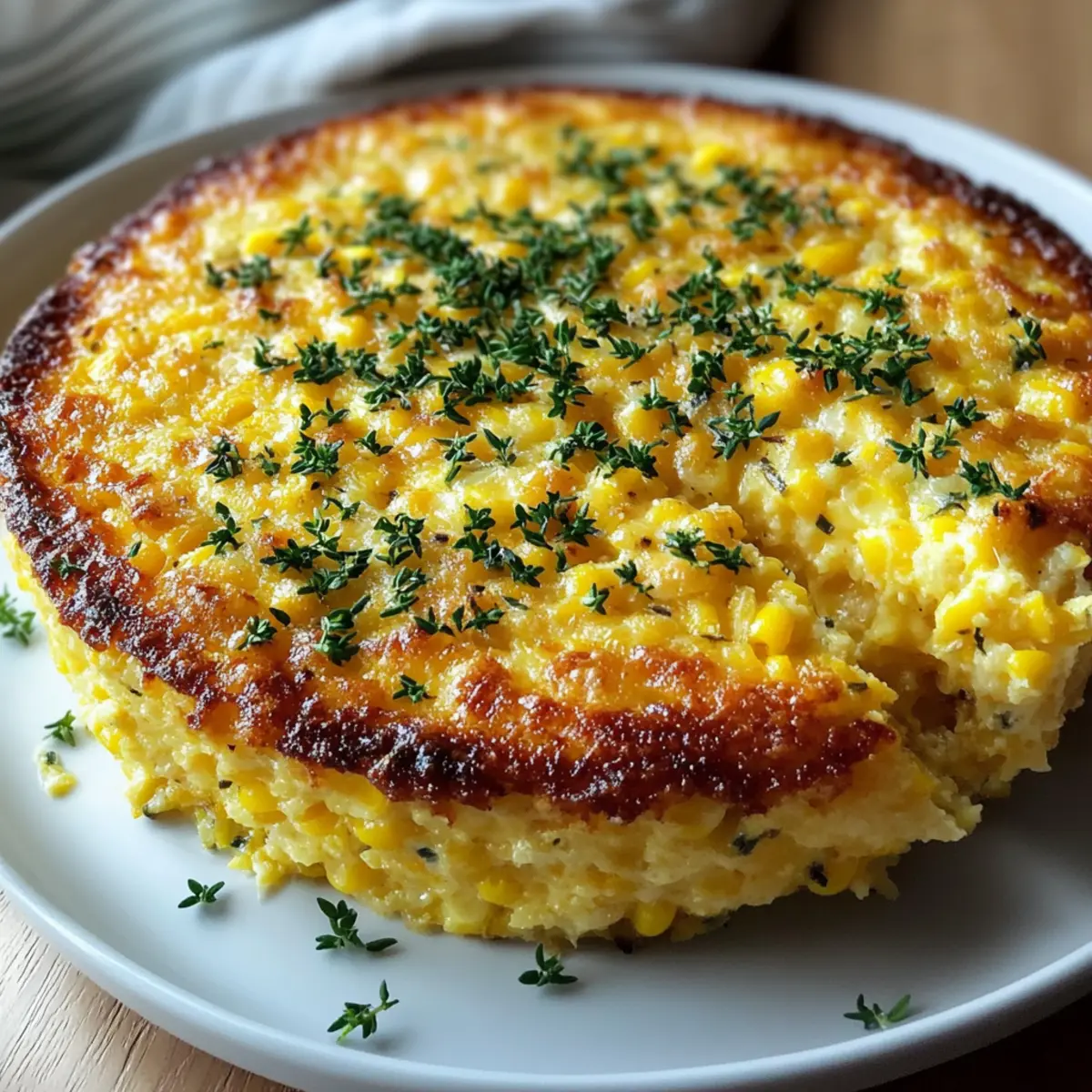 Savory Baked Corn Pudding with Cheddar and Herbs