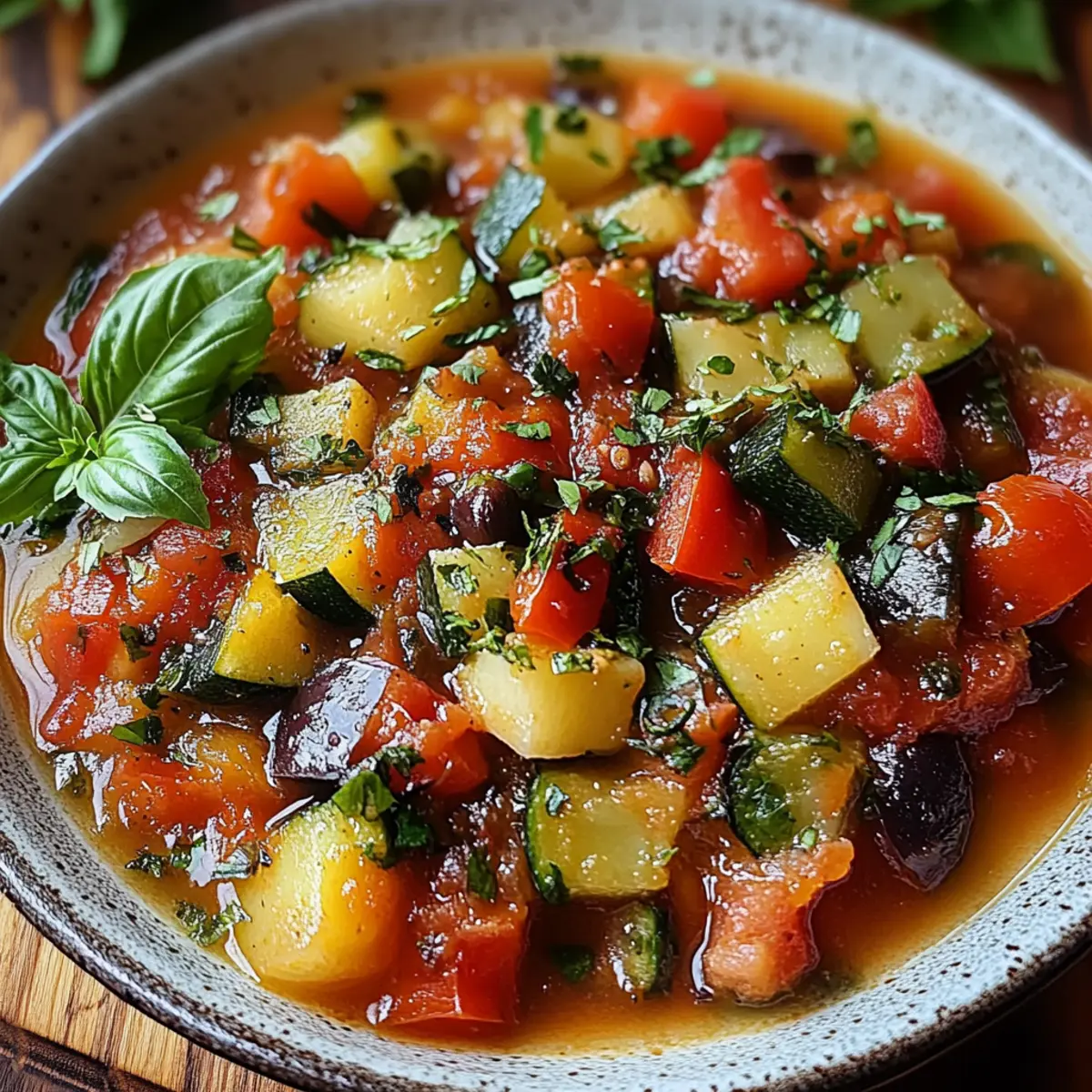 Savory Rustic Ratatouille Soup with Fresh Basil