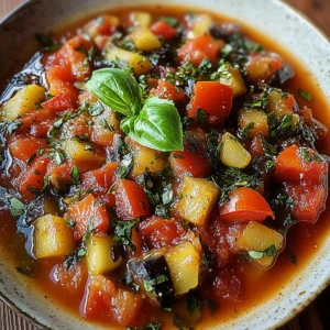 Savory Rustic Ratatouille Soup with Fresh Basil