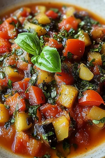 Savory Rustic Ratatouille Soup with Fresh Basil