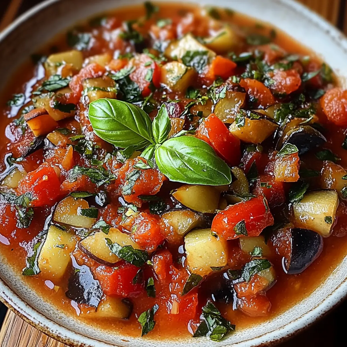 Savory Rustic Ratatouille Soup with Fresh Basil