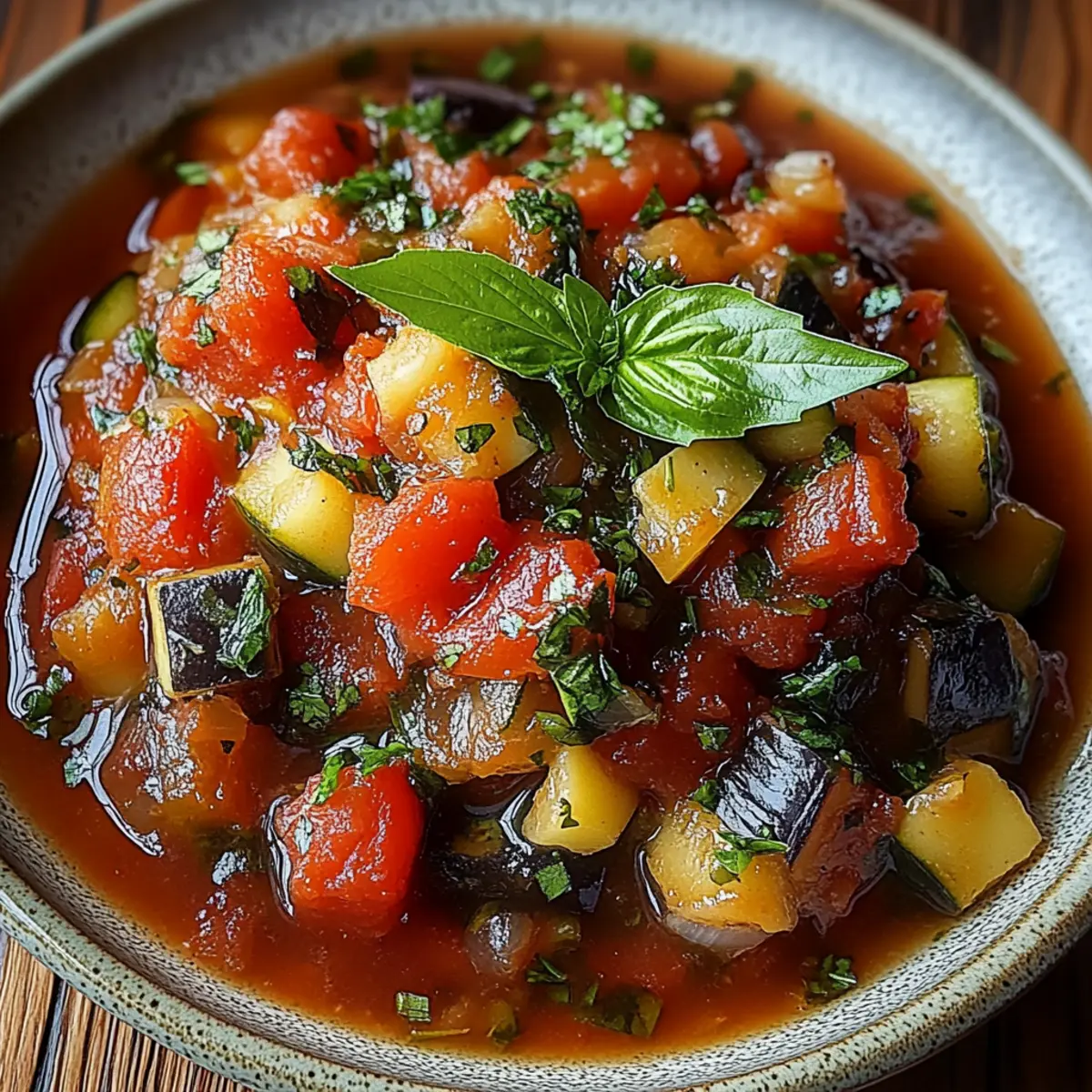 Savory Rustic Ratatouille Soup with Fresh Basil