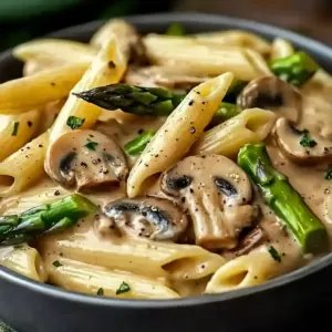 Creamy Mushroom & Asparagus Chicken Penne