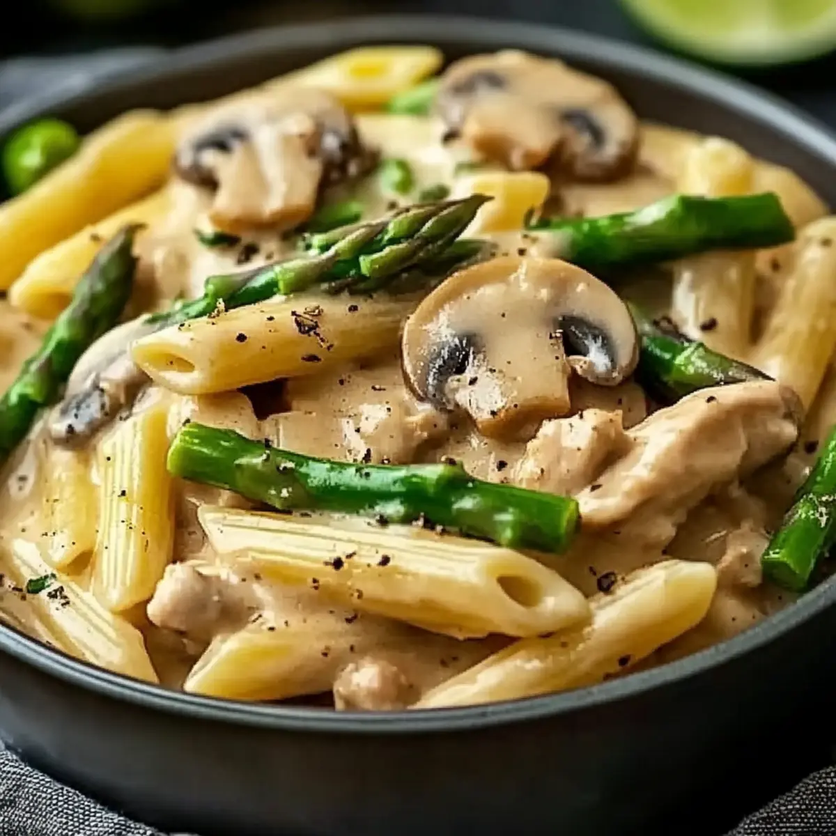 Creamy Mushroom & Asparagus Chicken Penne