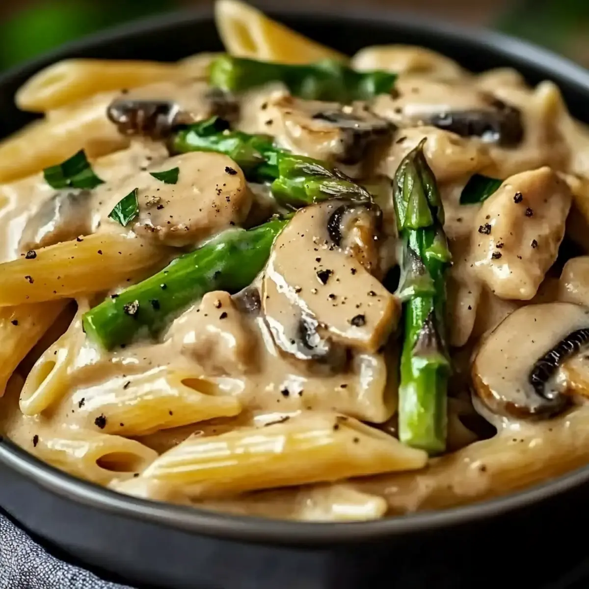 Creamy Mushroom & Asparagus Chicken Penne