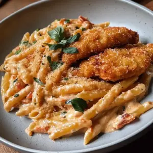 Creamy Rose Pasta & Crispy Chicken