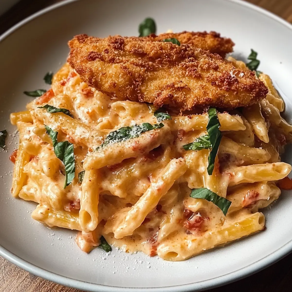 Creamy Rose Pasta & Crispy Chicken
