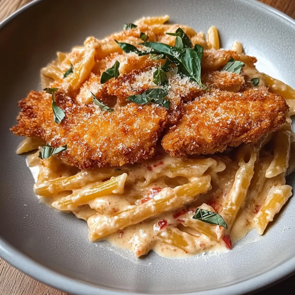 Creamy Rose Pasta & Crispy Chicken