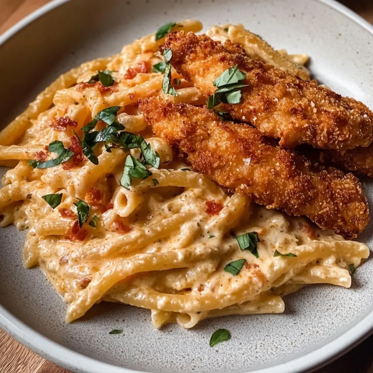 Creamy Rose Pasta & Crispy Chicken
