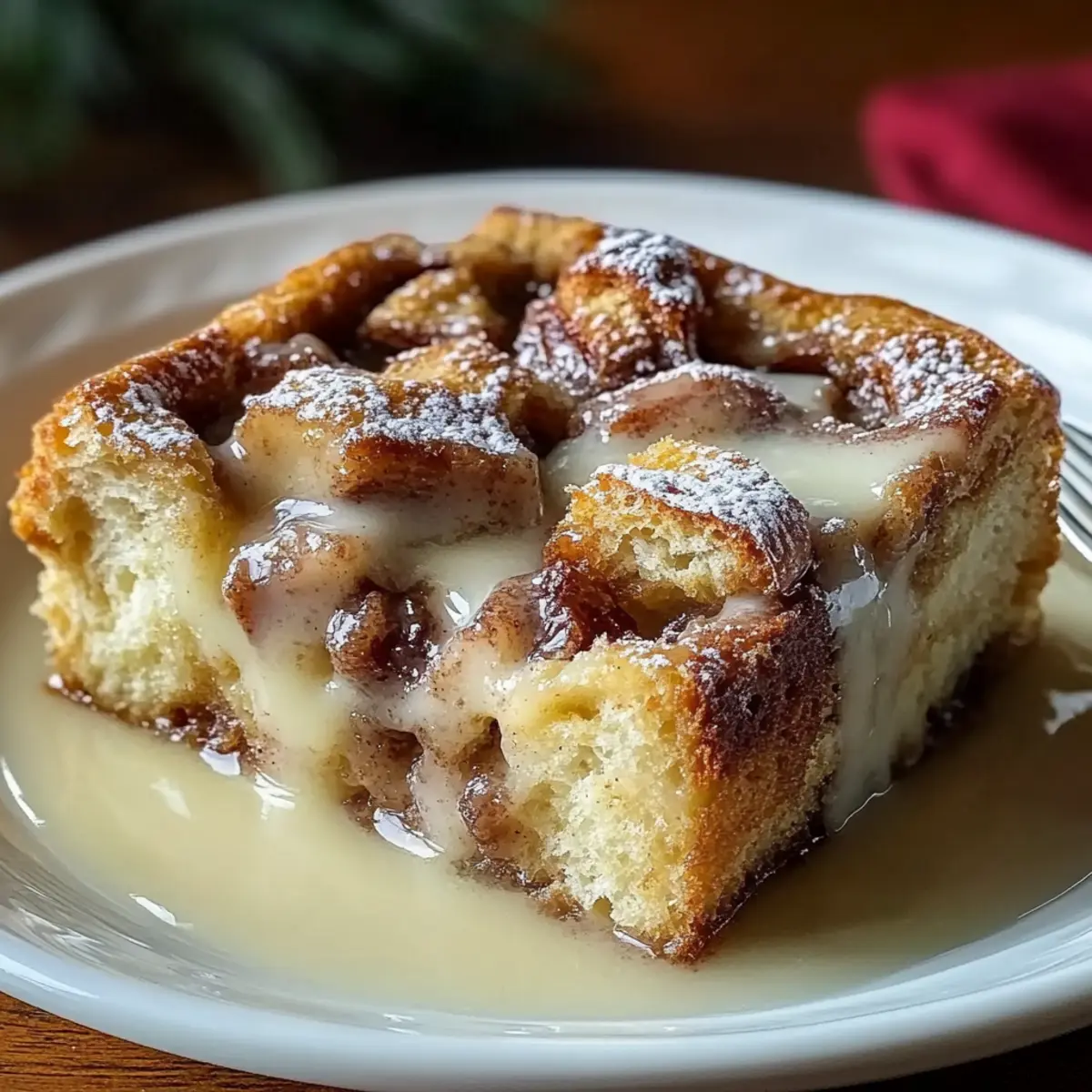 Festive Cinnamon Swirl Eggnog Bread Pudding