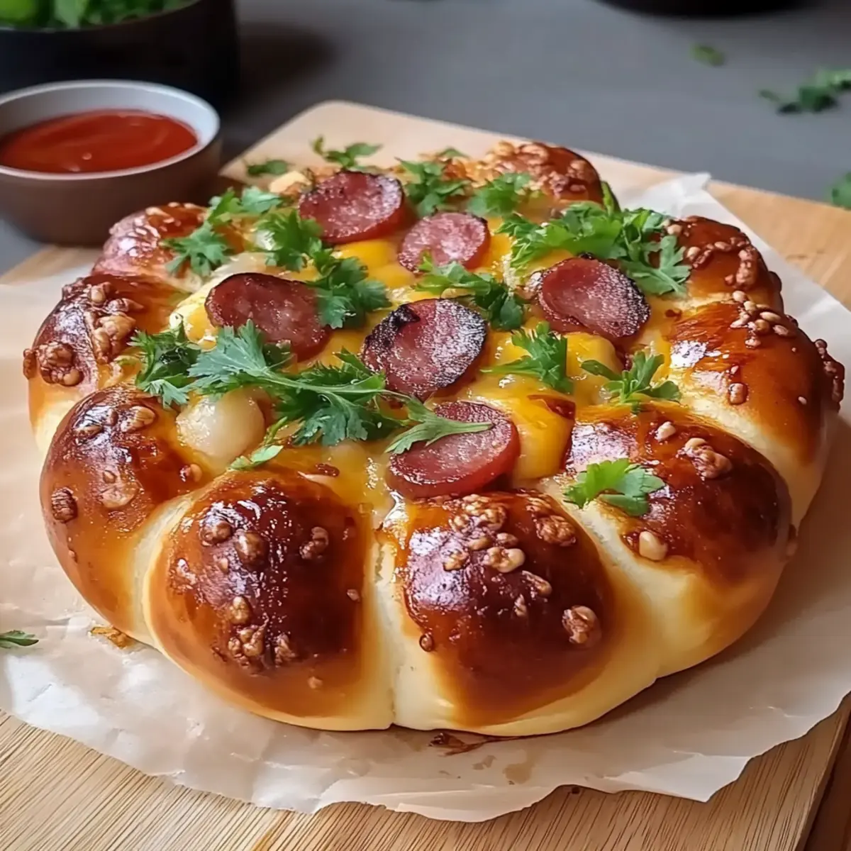 Flower Buns with Cheese and Sausage