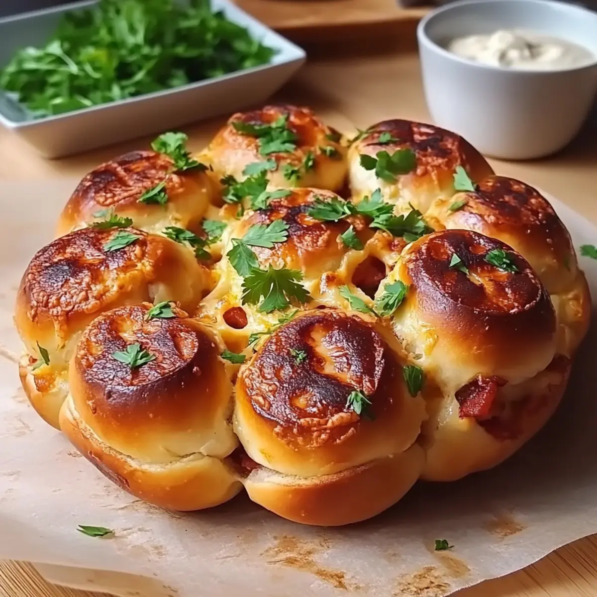 Flower Buns with Cheese and Sausage