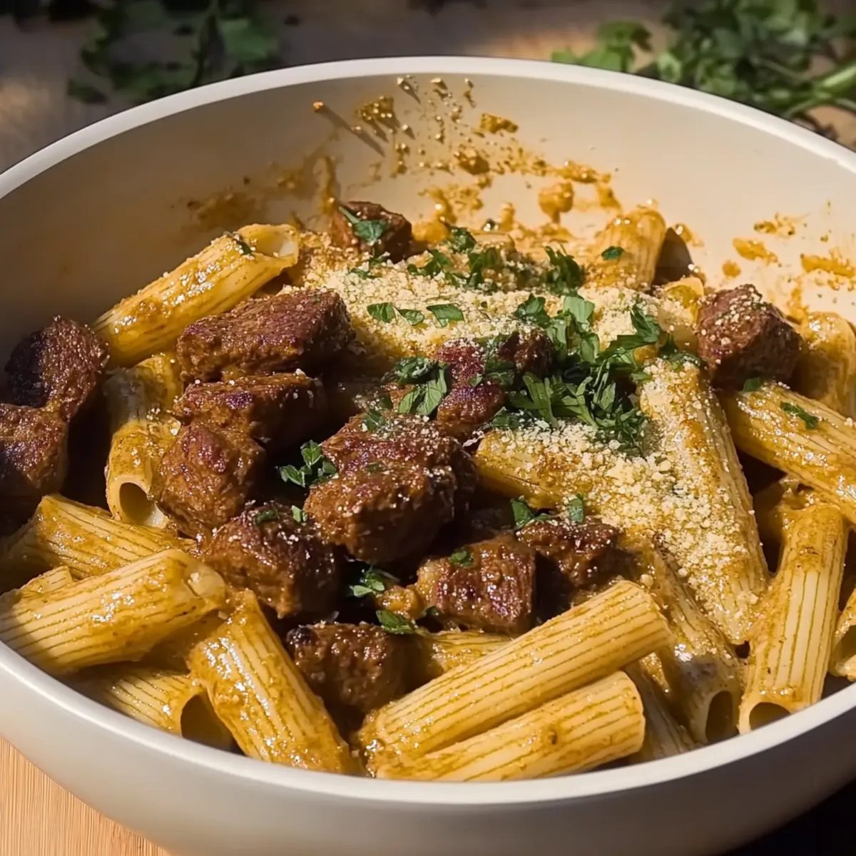 Garlic Butter Steak Rigatoni