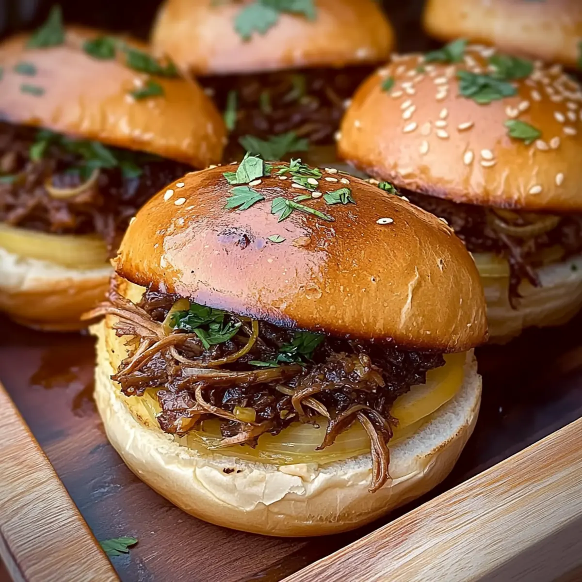 Garlic Pulled Beef Sliders