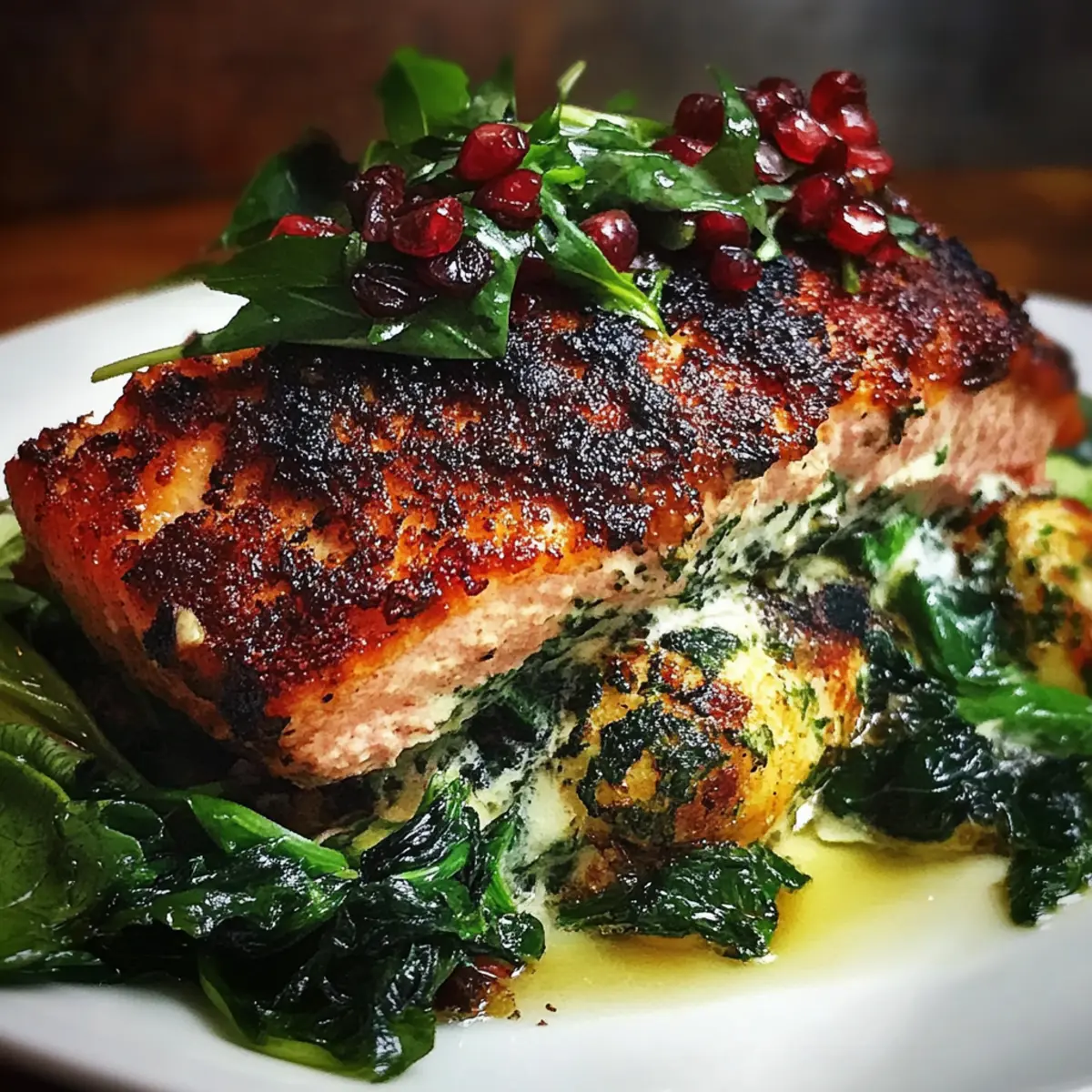 Healthy Blackened Salmon with Spinach & Parmesan Filling