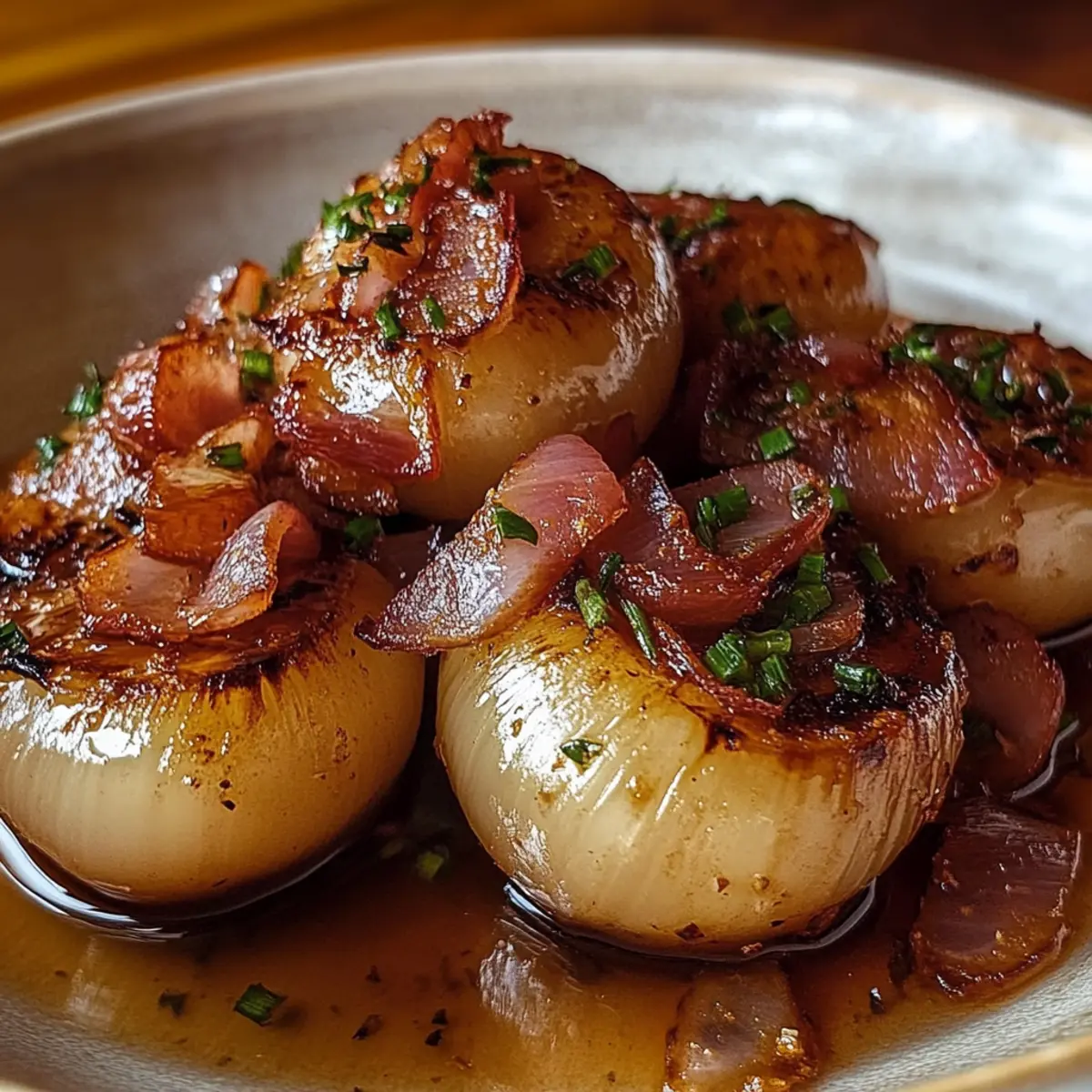 Honey-Glazed Shallots with Crispy Bacon