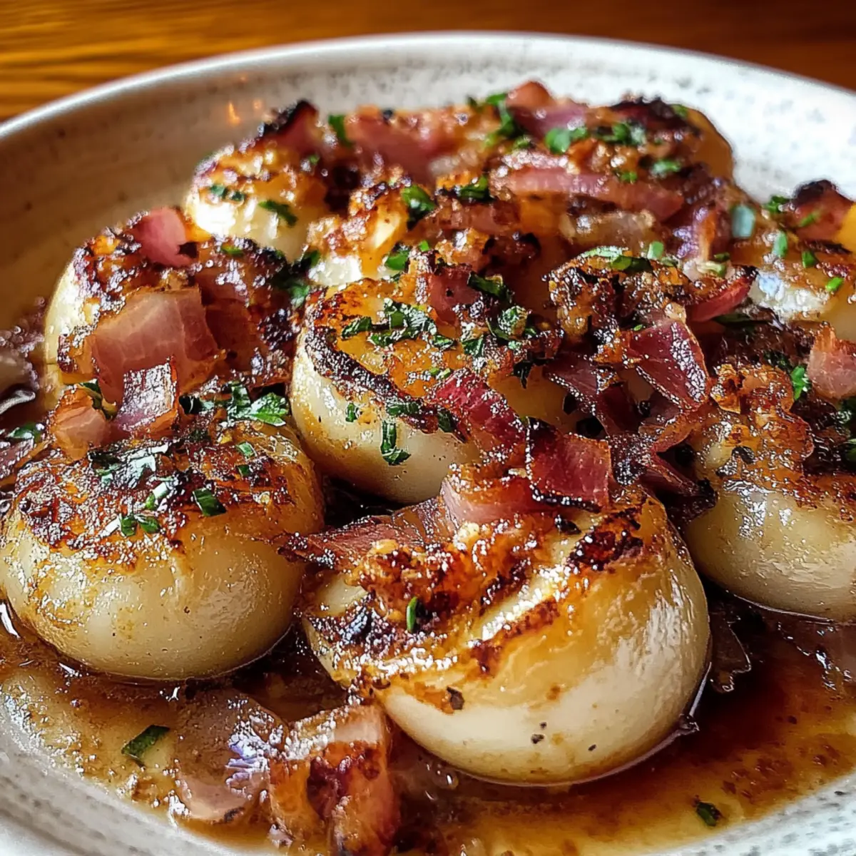 Honey-Glazed Shallots with Crispy Bacon