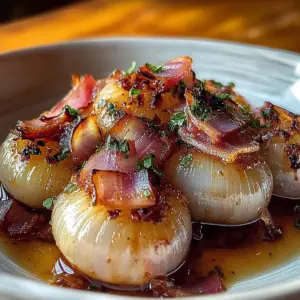 Honey-Glazed Shallots with Crispy Bacon