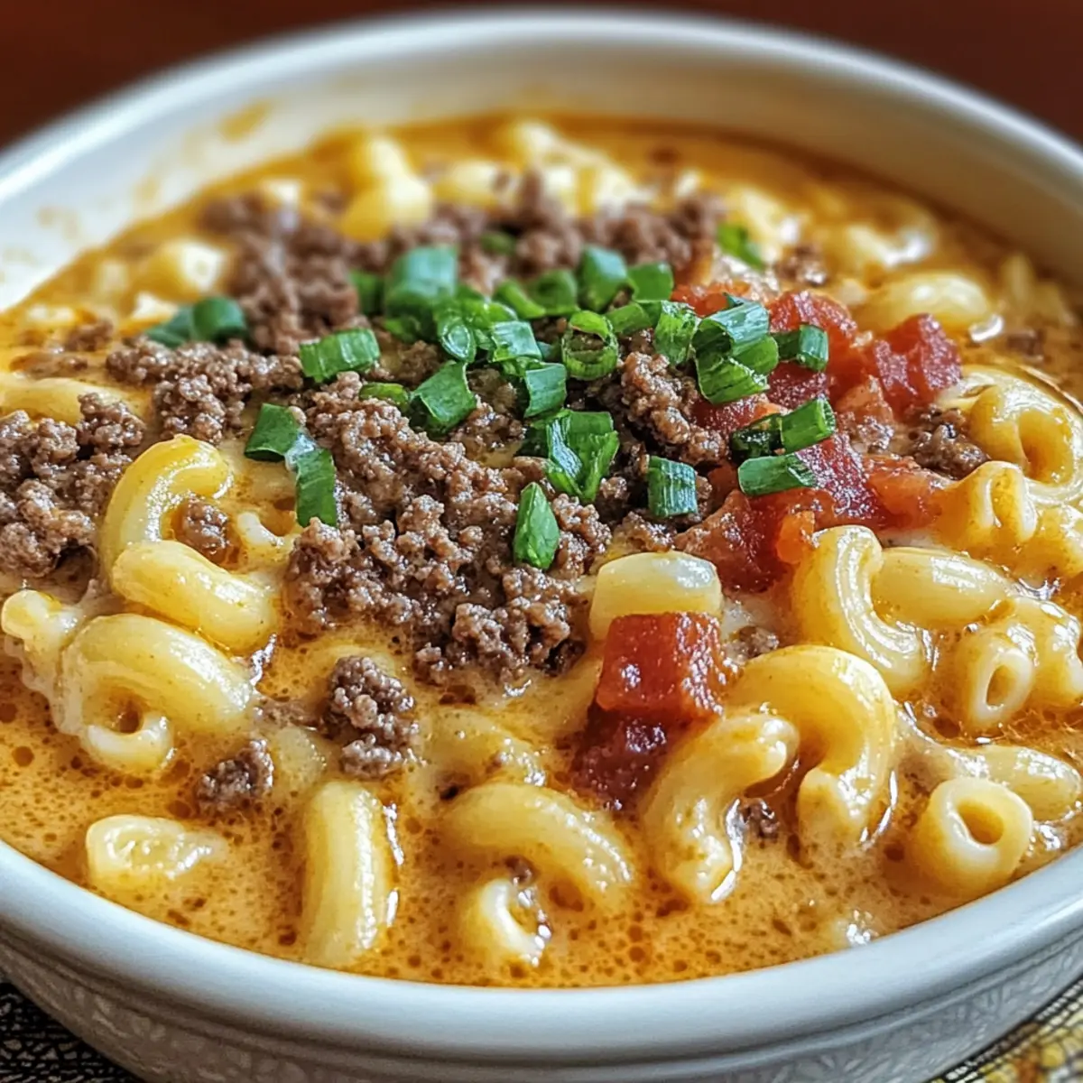 Mac & Cheese Burger Soup