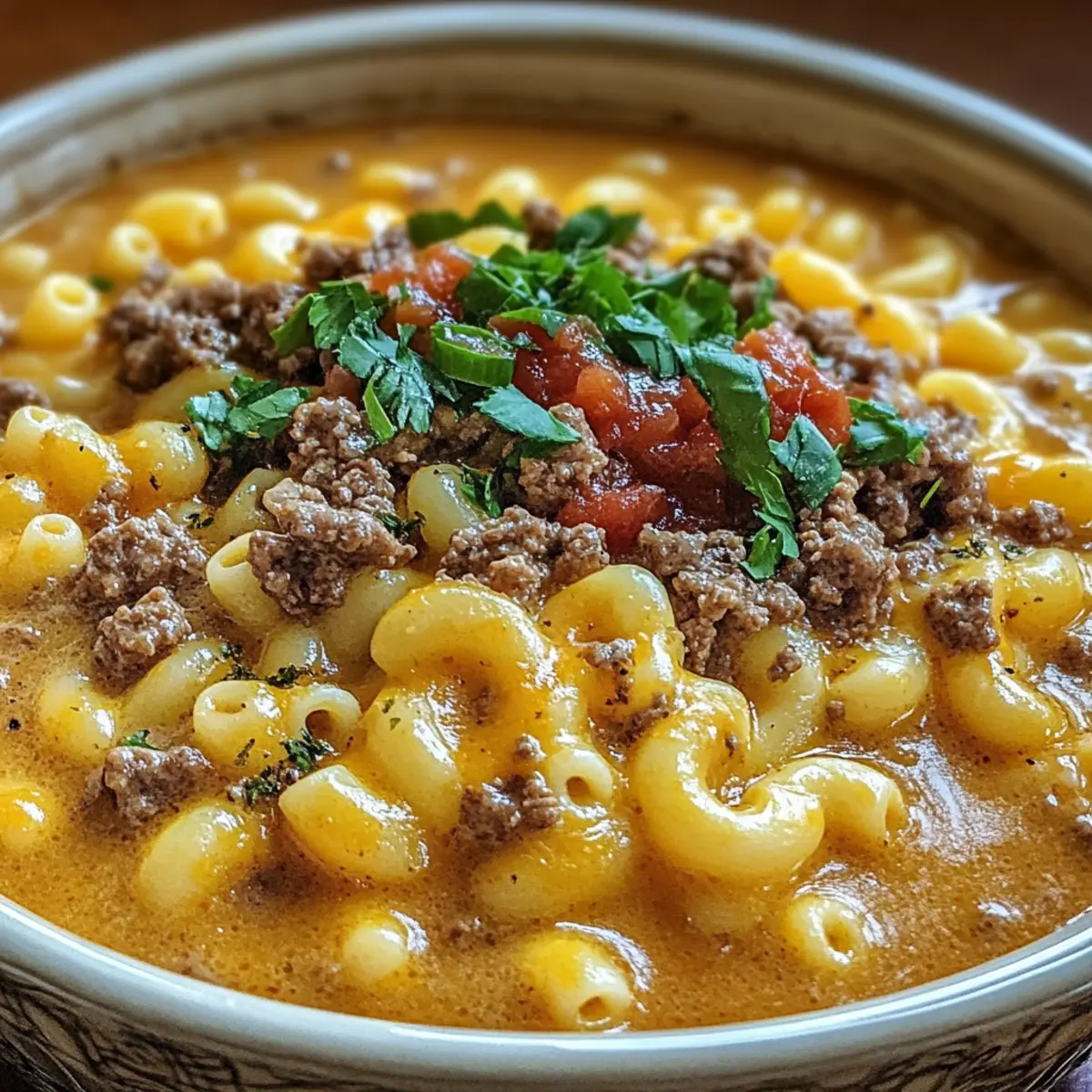 Mac & Cheese Burger Soup