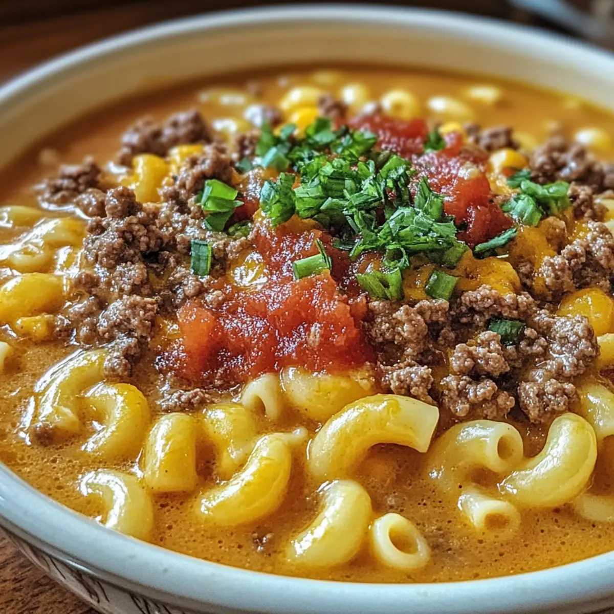 Mac & Cheese Burger Soup