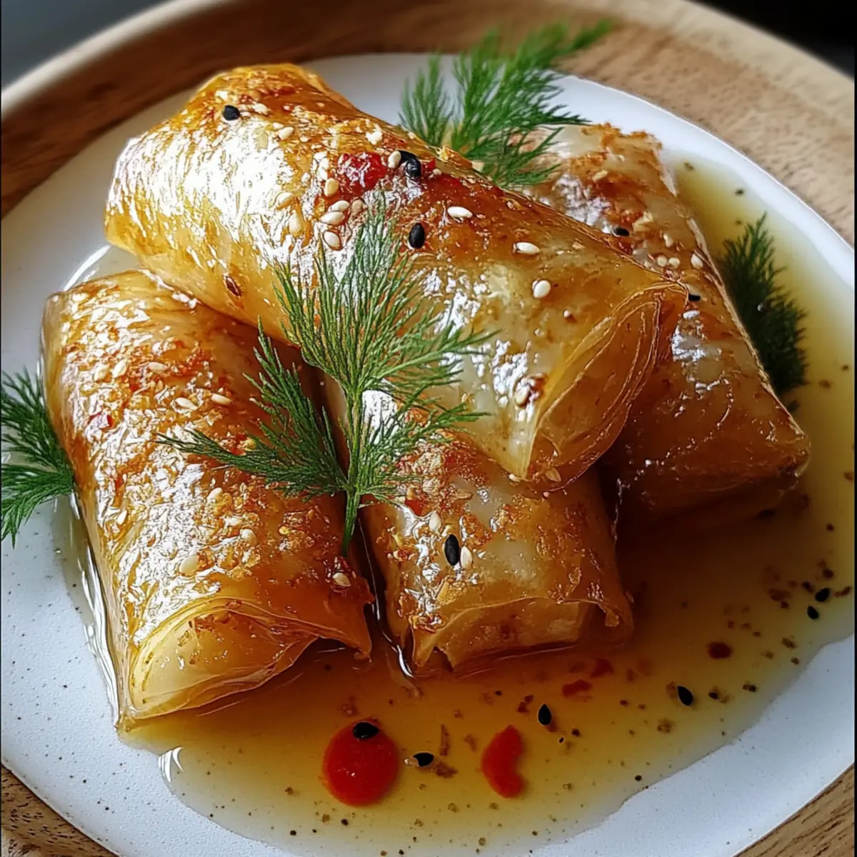 Oven Fried Feta Rolls with Chili Honey