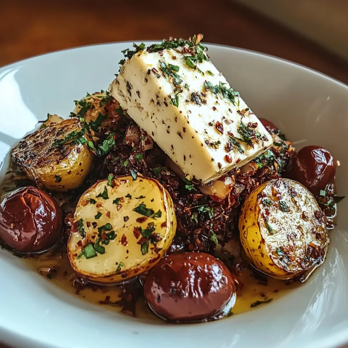 Roasted Potatoes with Baked Feta and Garlic