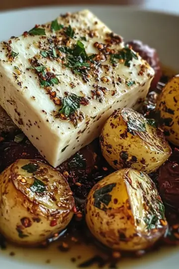 Roasted Potatoes with Baked Feta and Garlic