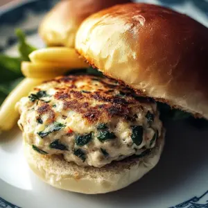 White Cheddar Spinach Chicken Burgers