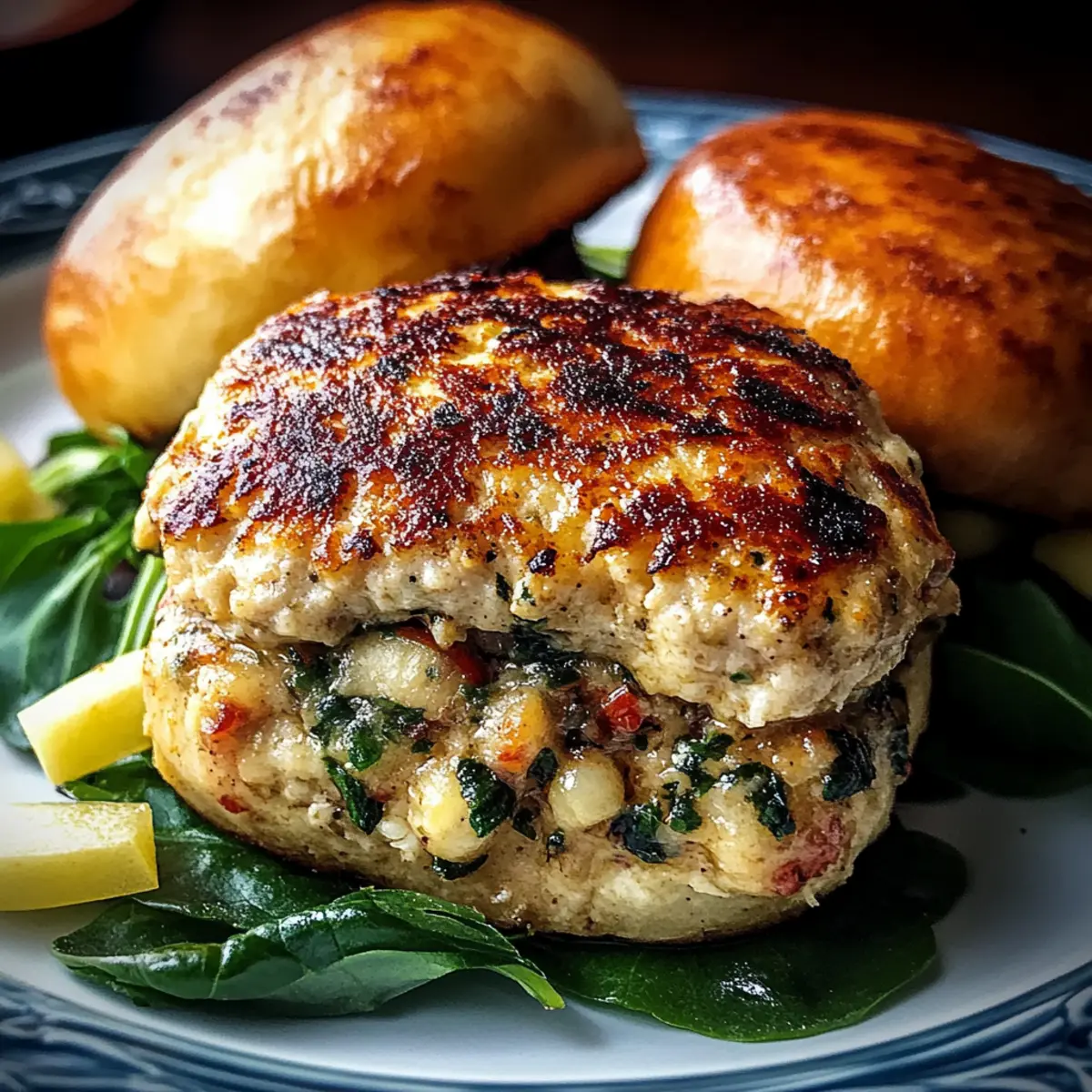White Cheddar Spinach Chicken Burgers