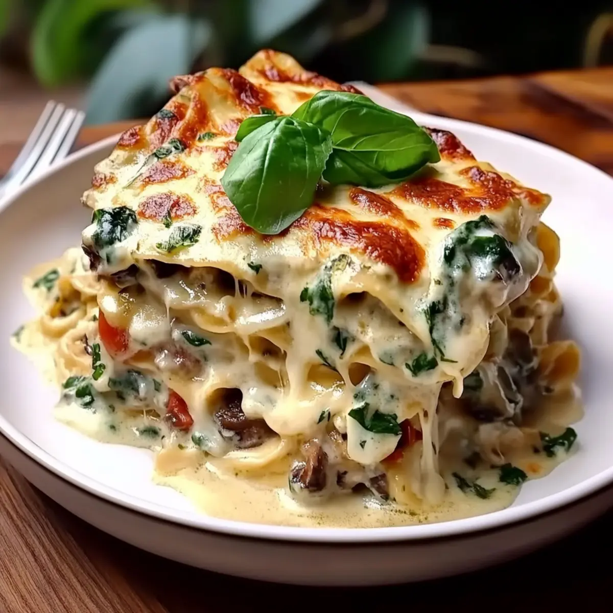 White Lasagna with Garlicky Greens & Mushrooms