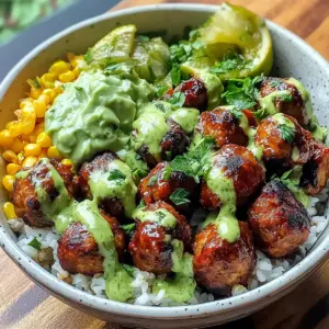 Barbecue Meatball Bowls with Avocado Goddess Sauce