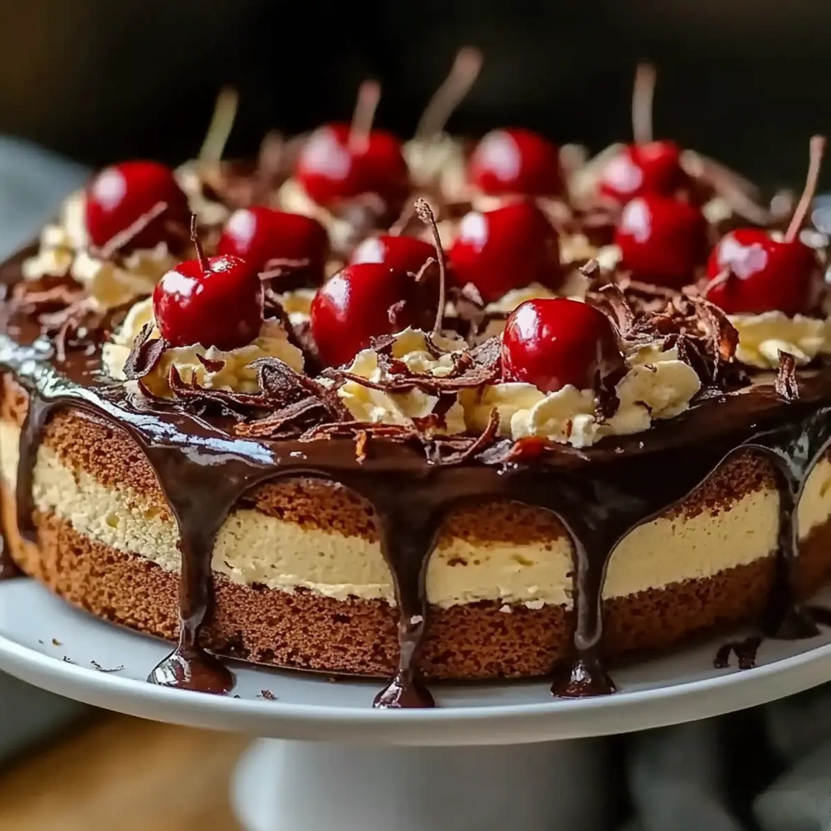 Black Forest-Inspired Chocolate, Vanilla Cherry & Mascarpone Layer Cake with Chocolate Ganache