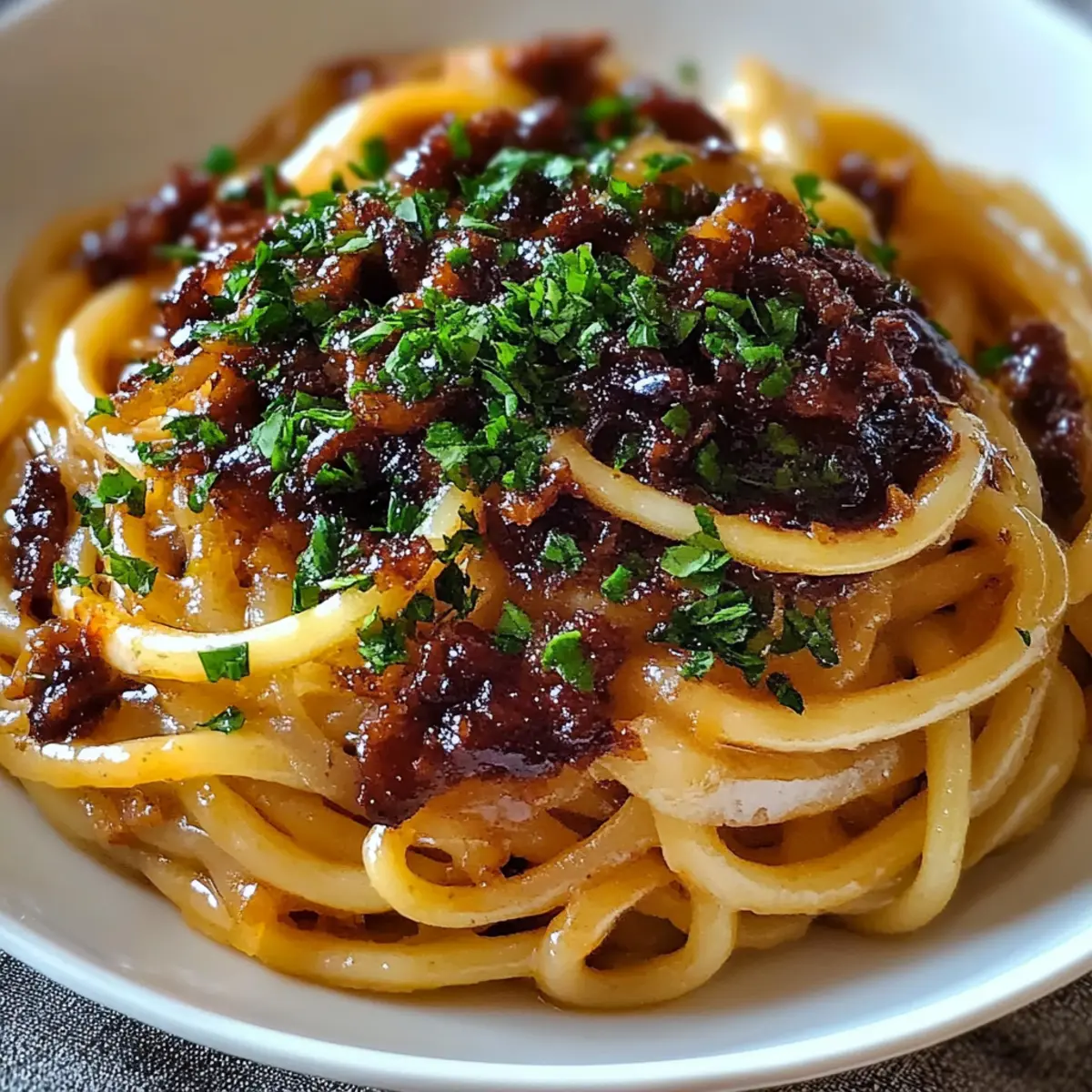 Caramelized Onion Pasta with Chilli Oil