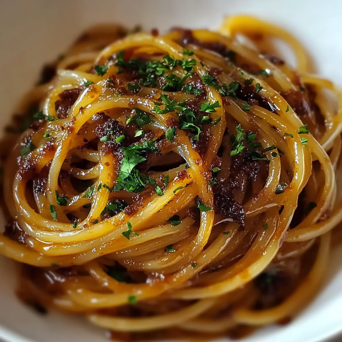 Caramelized Onion Pasta with Chilli Oil