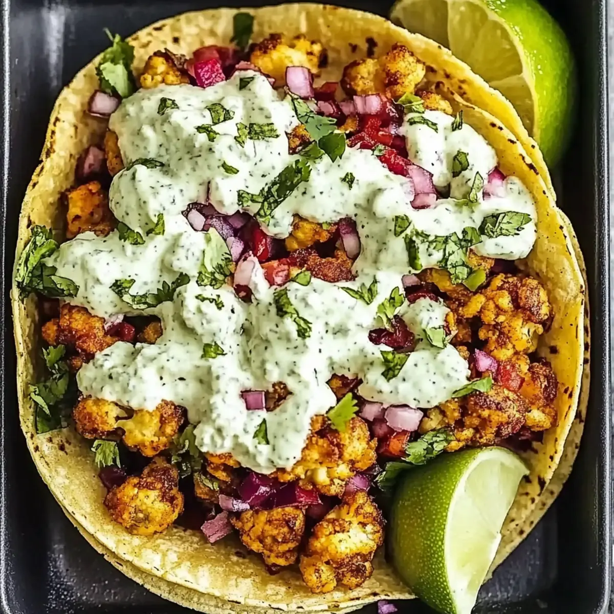 Cauliflower Tacos with Cilantro Lime Crema