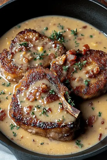 Country Fried Pork Chops with Bacon Gravy