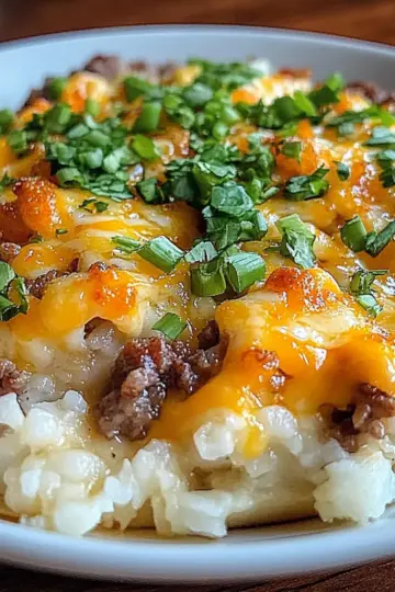 Creamy Garlic Butter Beef and Cheddar Rice