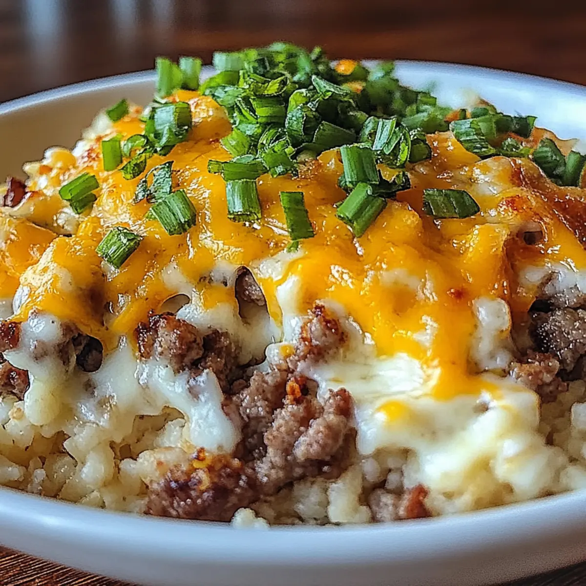 Creamy Garlic Butter Beef and Cheddar Rice
